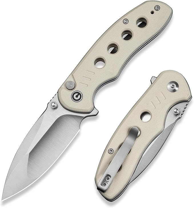 CIVIVI Triptych Folding Pocket Knife, 2.97" 14C28N Blade G10 Handle with Reversible Clip, Button