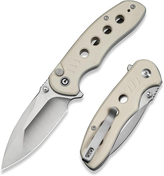 CIVIVI Triptych Folding Pocket Knife, 2.97" 14C28N Blade G10 Handle with Reversible Clip, Button