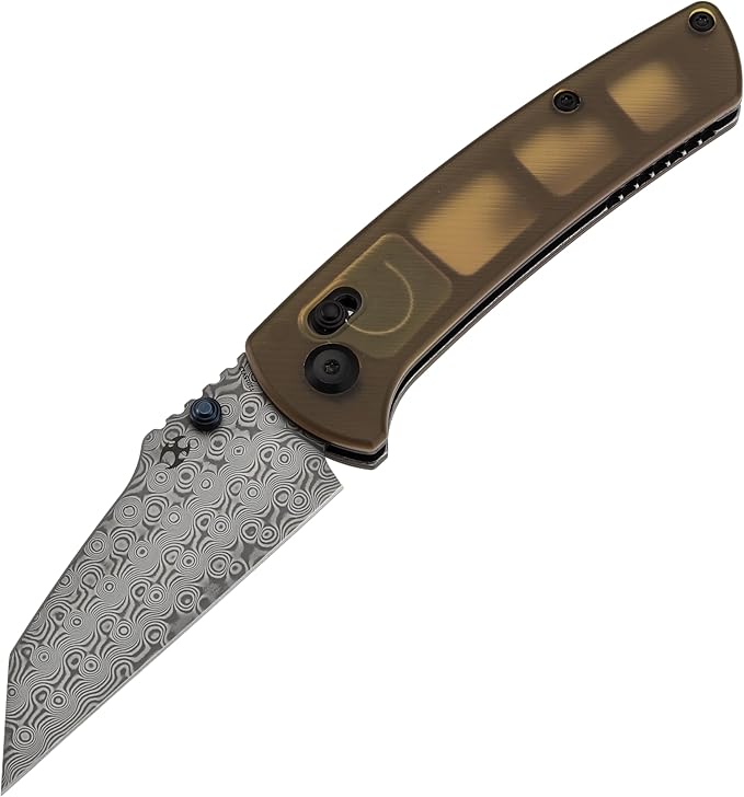 KANSEPT Main Street Pocket Folding Knife, 3.36'' Damascus Sharp Blade, Yellow PEI Handle with Axis
