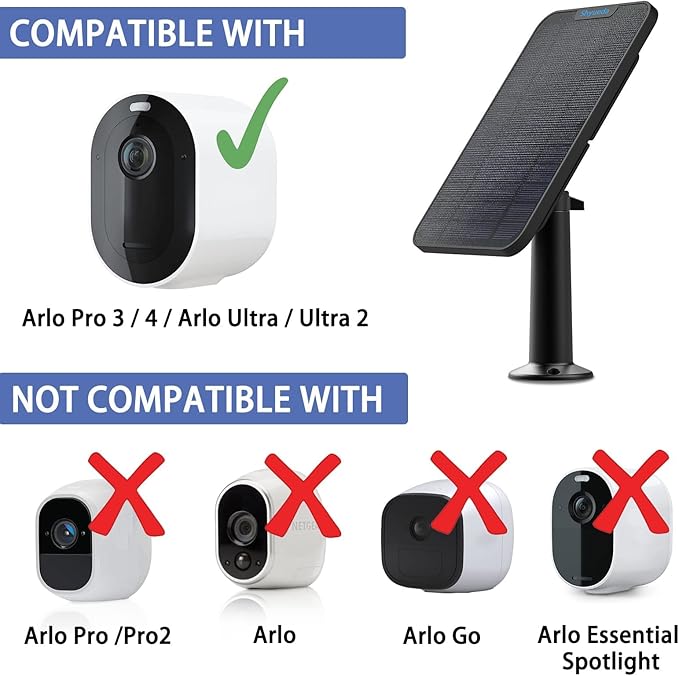 4W Solar Panel Charging Compatible with Arlo Pro 3/Pro 4/Pro 5S/Ultra/Ultra 2 only, with 13.1ft