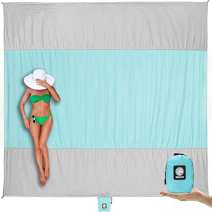 WEKAPO Beach Blanket Sandproof Waterproof, Extra Large Beach Mat, Oversized & Compact Sand Free Mat