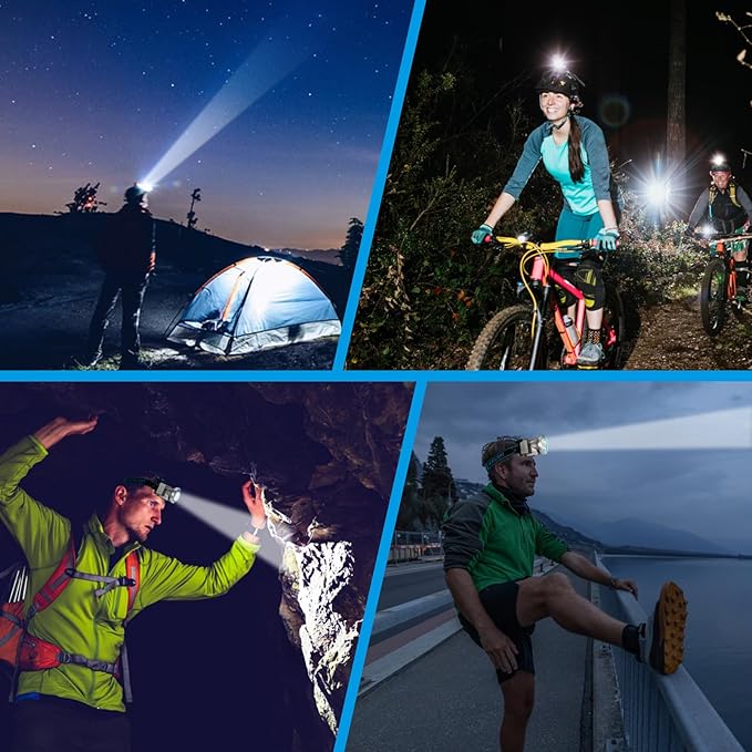 High Beightness LED Headlamp with Display Screen Rechargeable USB-C Waterproof Headlight with