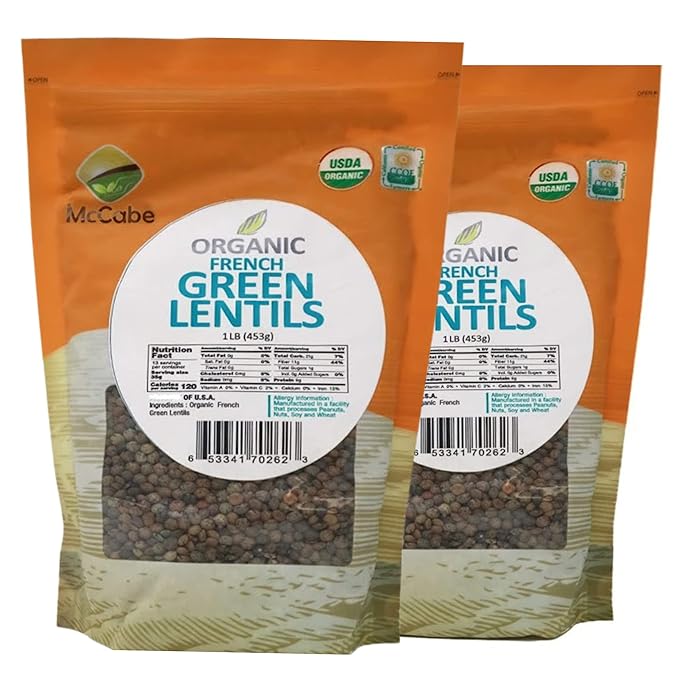 McCabe Organic French Green Lentils - Green Lentils Organic | Rich with Fiber & Minerals | USDA and