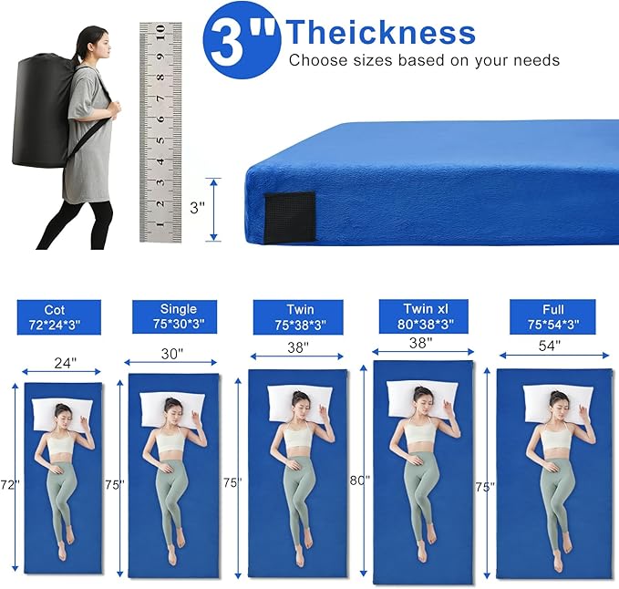 Memory Foam Camping Mattress pad, Comfortable Thick Floor Sleeping Mat for Adults with Waterproof