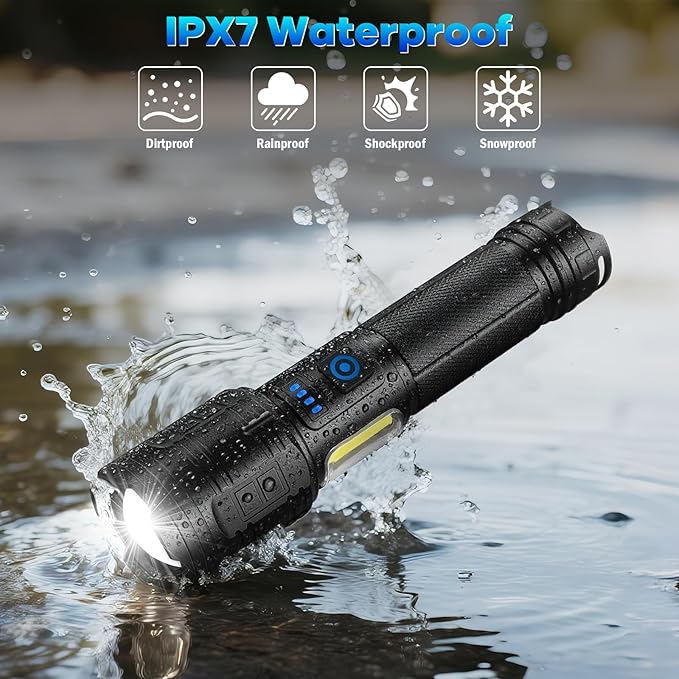 Rechargeable Flashlights 90,000 High Lumens - 2 Pack, Super Bright Flash Light with 7 Lighting