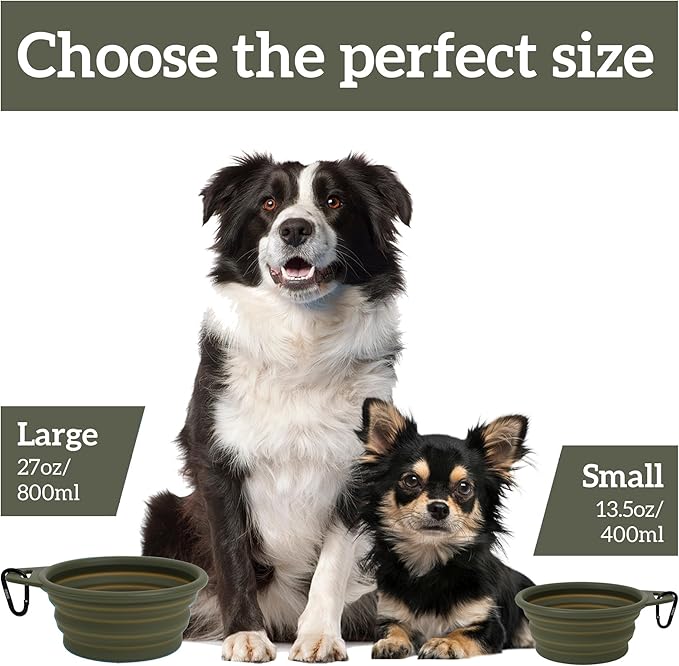 OHMO Large Collapsible Dog Bowls, (2 Pack 27oz/800ml) Premium Silicone Portable Travel Water Food
