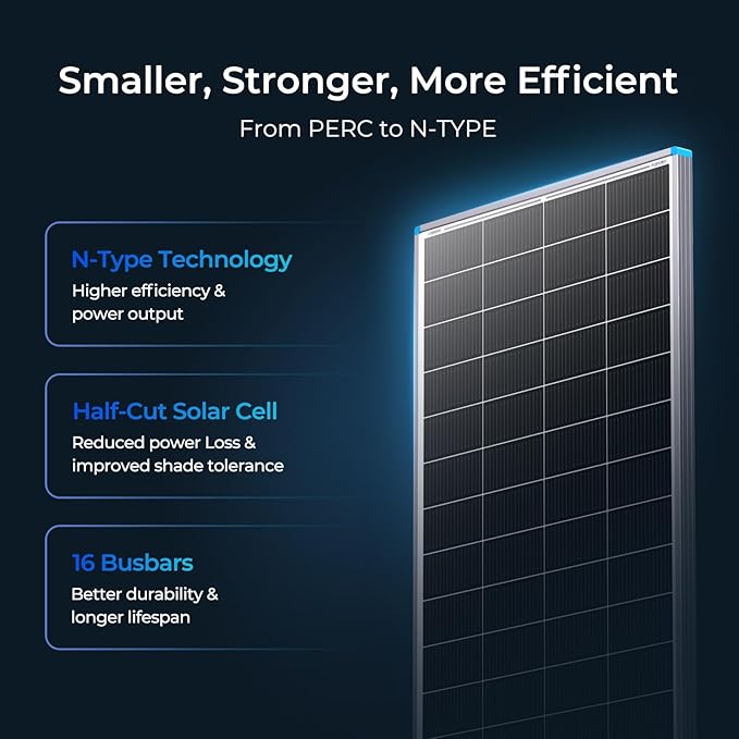 Renogy Solar Panel 200 Watt 24 Volt, 200W Solar Panel 25% High-Efficiency 16BB , N-Type Solar
