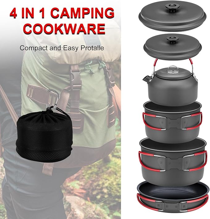 Alocs Camping Cookware Set Camping Gear, Compact Camping Pots and Pans Set, Durable Hard Alumina