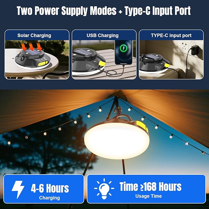16000mAh 26000LM Solar Portable LED Camping Lantern, Rechargeable Light 150W with Magnet