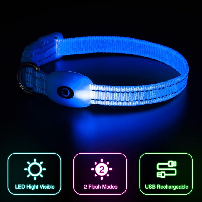 YFbrite LED Dog Collar XS, Lightweight Cat Collar Light, Comfortable Light Up Puppy Collars, USB