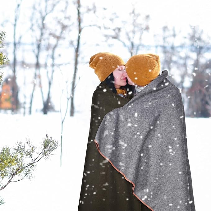 Peryiter 2 Pcs Military Wool Blanket Large 64" x 88" Camping Blanket Survival 3.3 Lbs Each Thick
