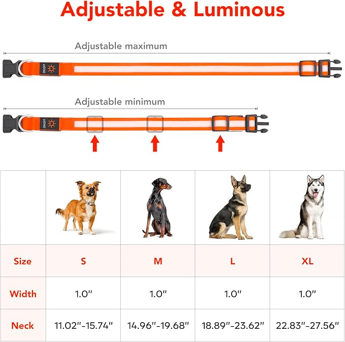 Vizpet LED Dog Collar, Light Up Dog Collar Adjustable USB Rechargeable Super Bright Safety Light