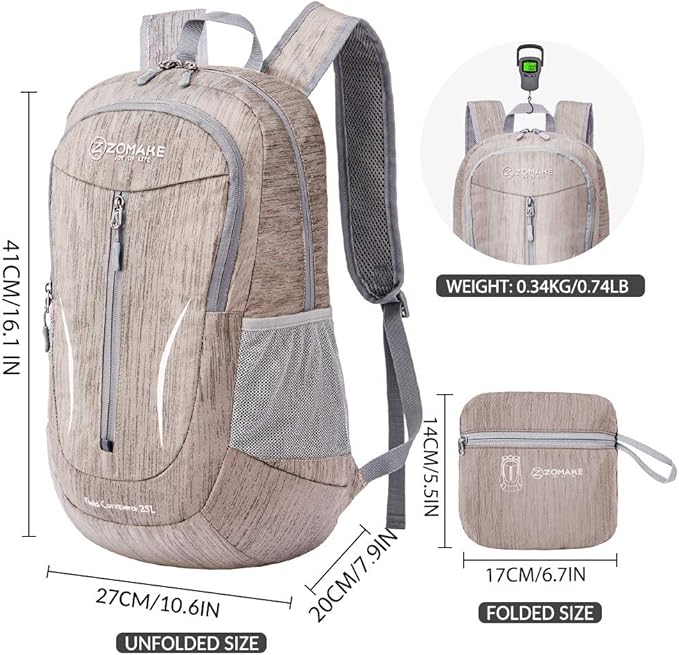 ZOMAKE 25L Ultra Lightweight Packable Backpack, Foldable Hiking Backpacks Water Resistant Small