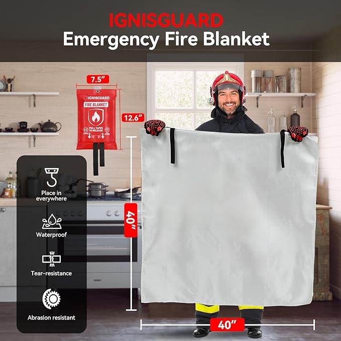 Emergency Fire Blanket for Home and Kitchen, 1-Pack 40"x40", Fiberglass Fire Blankets Emergency for