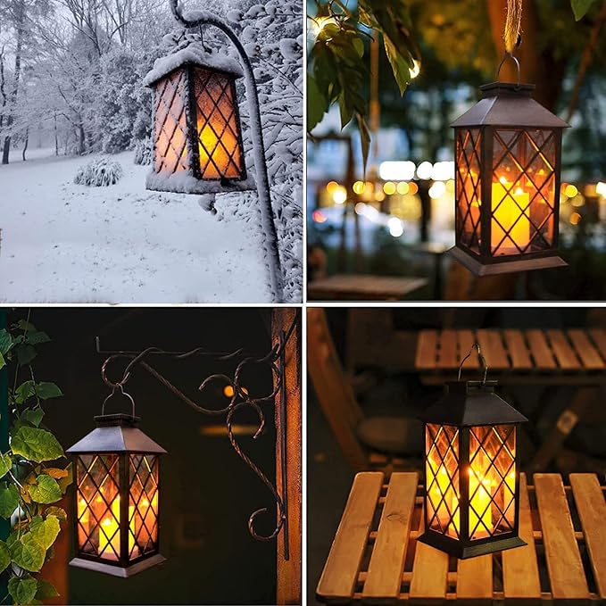 Solar Lantern Outdoor,Garden Hanging Lantern- PVC Waterproof 3 LED Flickering Flameless Candle