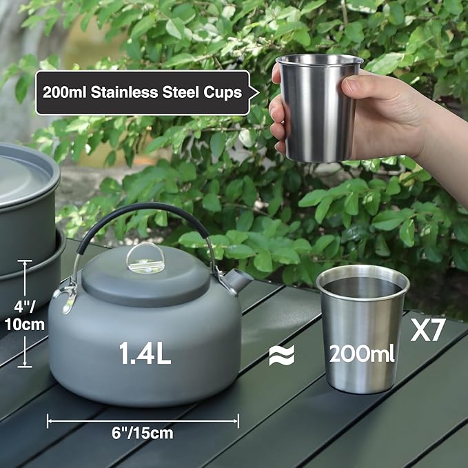 REDCAMP 6/10/11/12/14/15/19 PCS Camping Cookware Mess Kit Camping Gear Campfire Utensils