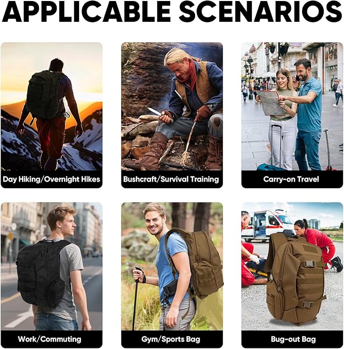 35L Tactical Backpack for Men, MOLLE Military Bug Out Bag, Waterproof Rucksack for Hiking with