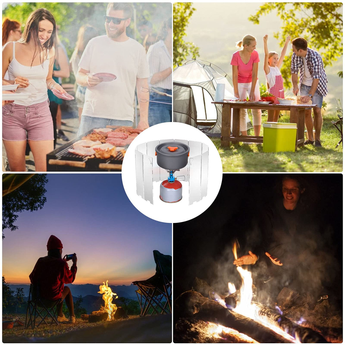 Camp Stove Windscreen, 10 Plates Lightweight Camping Stove Windshield Folding Outdoor Picnic Cooker