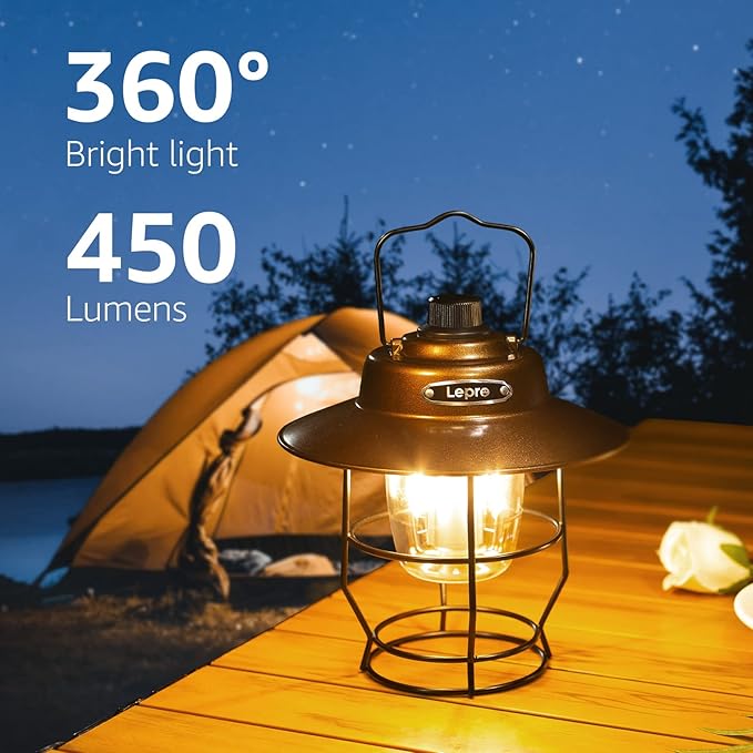 Lepro Vintage LED Camping Lantern Rechargeable, Power Bank, Christmas Decorations, Retro Style