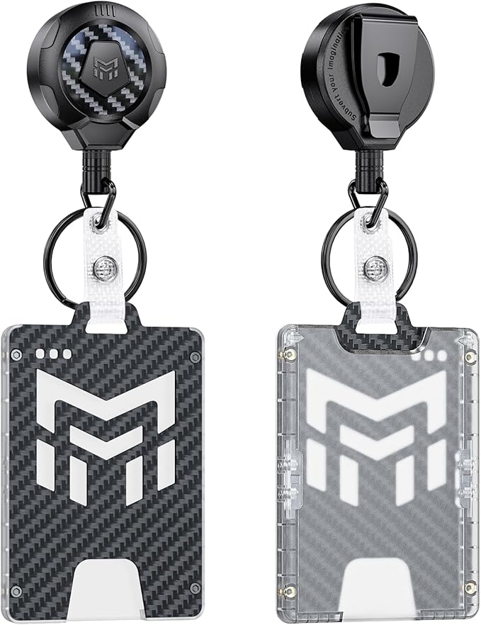 MNGARISTA Retractable Badge Holder, Heavy Duty Badge Reel Keychain with Belt Clip, 3K Carbon Fiber