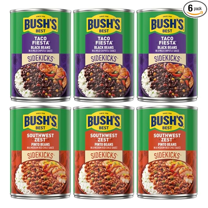 Bush's Best Baked Beans, Sidekicks Variety Pack, Southwest Zest Pinto Beans (15oz), Taco Fiesta