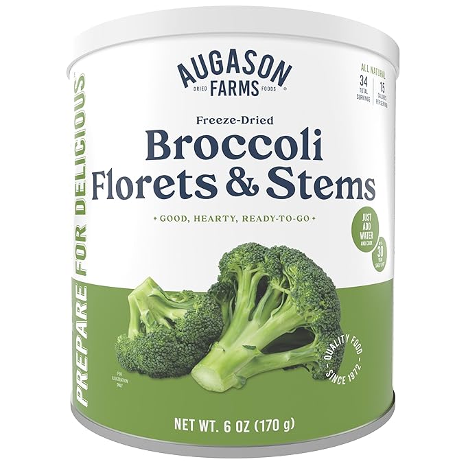 Augason Farms Freeze Dried Broccoli Florets & Stems Can, Emergency Food Supply, Everyday Meals, 34