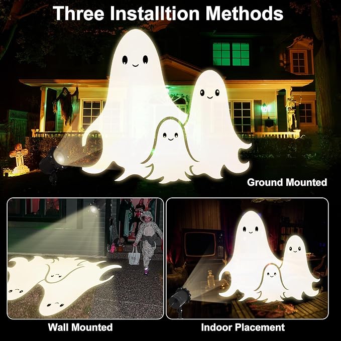 Treela Halloween Cute Ghost Projector Lights Outdoor Indoor Dynamic Lights Decoration Outside LED
