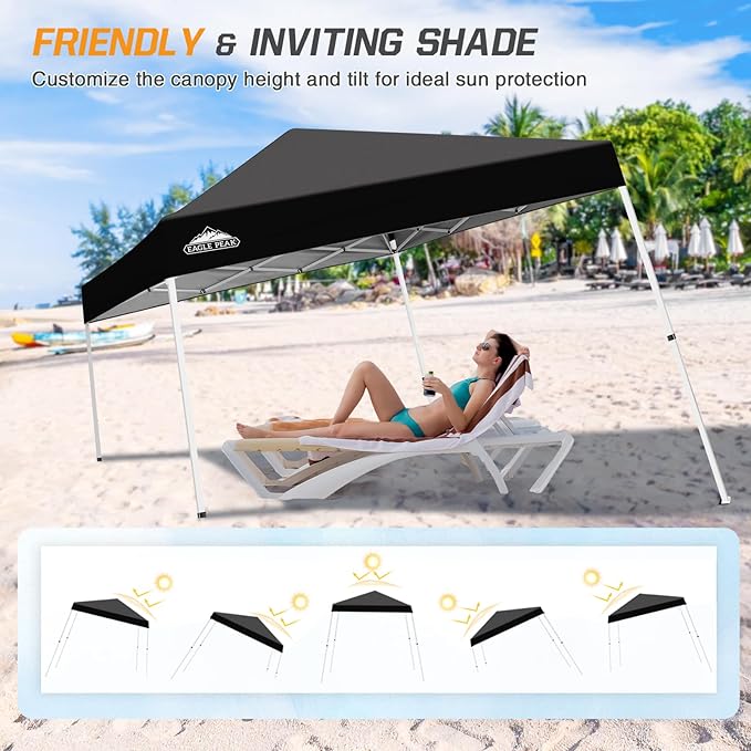 EAGLE PEAK 10x10 Slant Leg Pop-up Canopy Tent Easy One Person Setup Instant Outdoor Beach Canopy