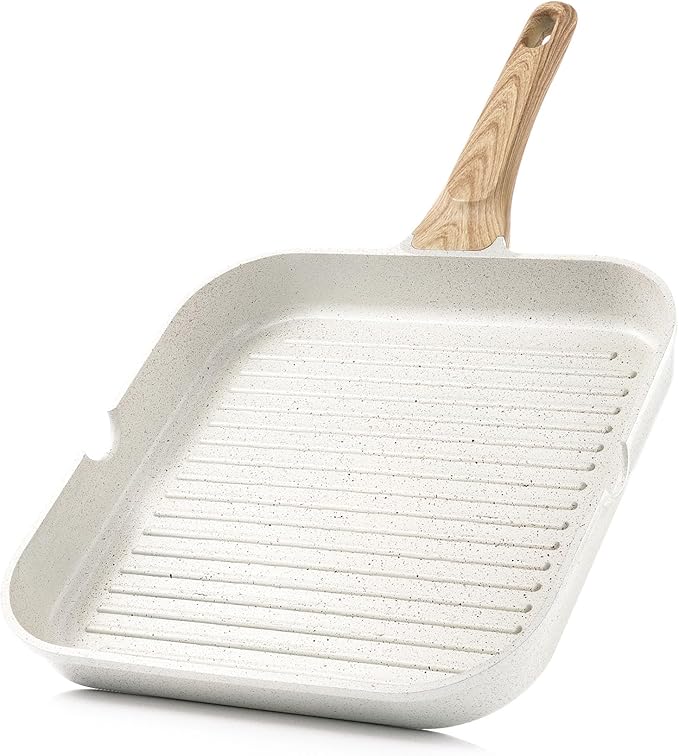 SENSARTE Nonstick Ceramic Grill Pan for Stove Tops, Versatile Square Grilling Pan with Pour Spouts