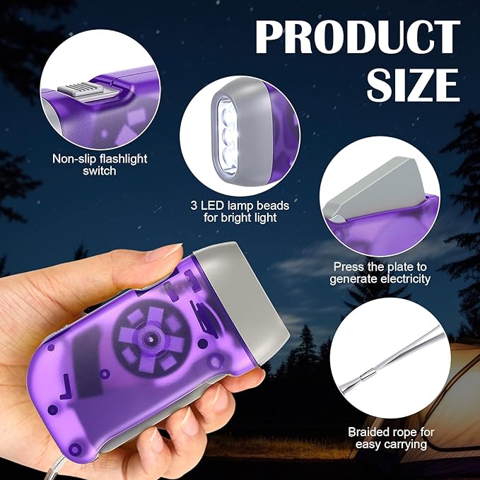 Mudder 24 Pieces Hand Crank Flashlight with LED Self Powered Charging Torch Dynamo for Camping