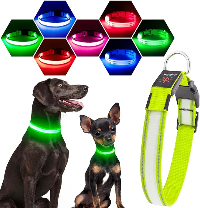 Visinite Light Up Dog Collar, Reflective LED Dog Collar, Adjustable Lighted Dog Collars