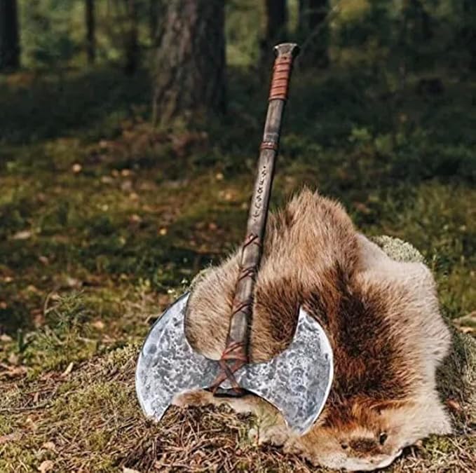 SHINY CRAFTS | 40" Handmade Double Head Berserker Axe, Large Norse Axe, Hand Forged Steel