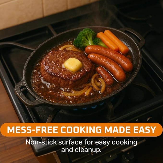 Bruntmor 3-in-1 Pre-Seasoned Cast Iron Skillets with Reversible Grill Griddle Lid - 6.8 Quart Round