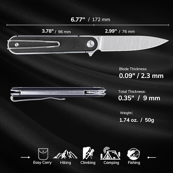 REALSTEEL IRIS Pocket Knife, Folding Knife, Flipper, Liner Lock, 2.99" 12C27 Steel Blade