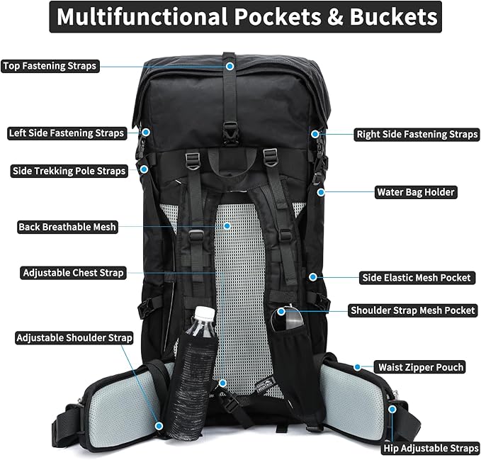 Hiking Backpack,40L to 50L Extra Large Capacity Hiking Bag,Internal Frame Camping Backpack,Upgraded
