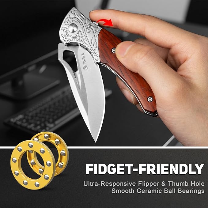 NedFoss Heron Pocket Knife for Men, 2.8" 14C28N Steel EDC Knife with Premium Sandalwood Handle