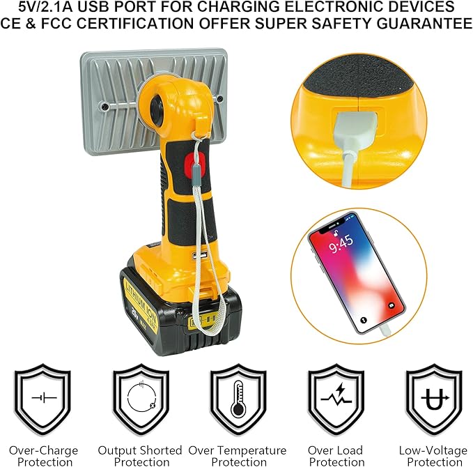 Flashlight for Dewalt 20V Battery, 20v Work Light, 18W 2000LM Portable Floodlights and Spotlight