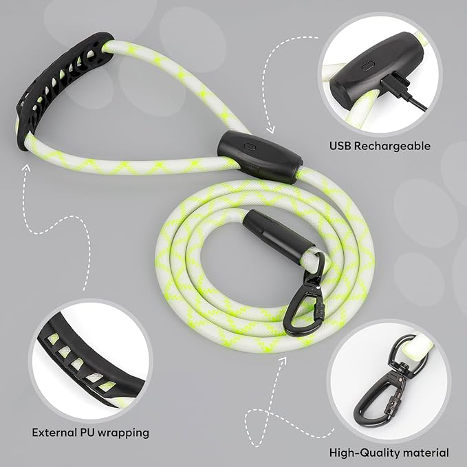 Colaseeme Light Up Dog Leash, LED Pet Leashes USB Rechargeable, Glow Safety Dogs Lights at Night