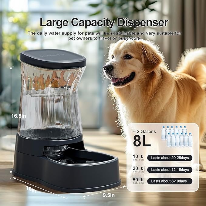 Gardner Pet Automatic Dog Water Dispenser Gravity Stainless Steel Water Waterer Feeder, 100%