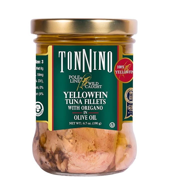 Tonnino Tuna Fish Yellowfin Pole&Line ??Oregano ??Pack of 6 ??Alternative to Salmon ??Protein