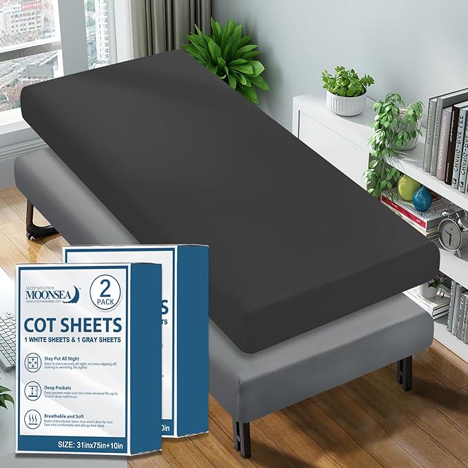 Cot Sheet 31" x 75"(2 Pack), Cot Fitted Sheet Ultra Soft and Breathable Snug Fit for Narrow Twin