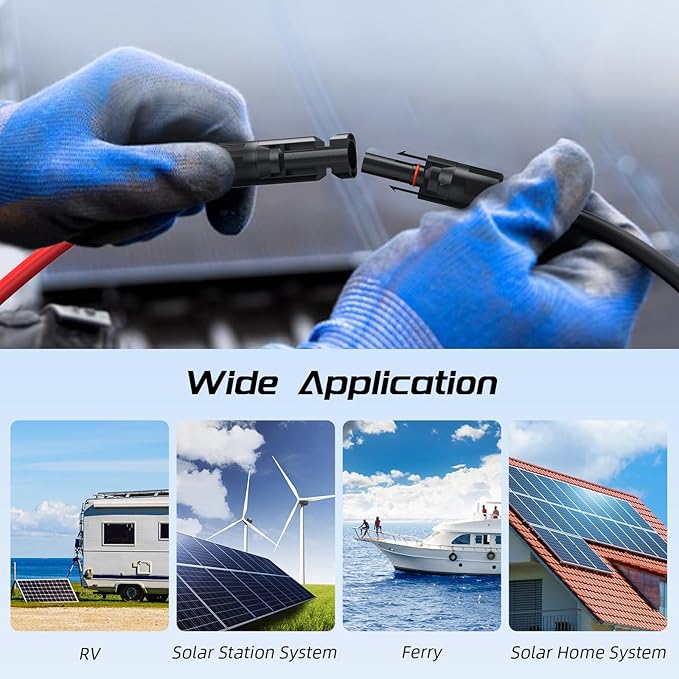 100FT 12AWG Solar Panel Extension Cable, Bateria Power 12 Gauge 4mm² PV Wire with Female & Male
