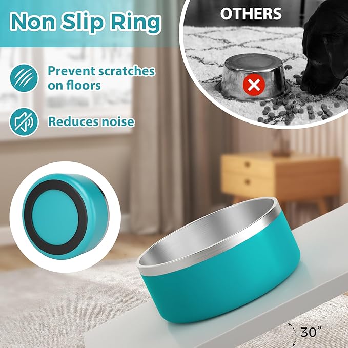 Stainless Steel Dog Bowl - Metal Water and Food Dish for Large Dogs, Insulated, Non-Slip, Easy