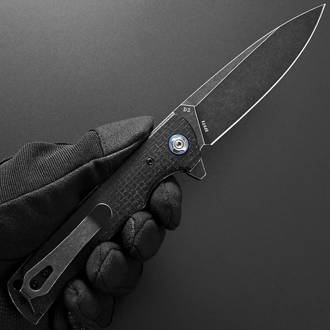 Eafengrow EF973 Folding Knife, D2 Steel Blade Micarta Handle Scale Pocket Knife Folder for Working