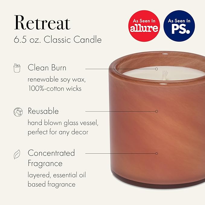 LAFCO New York Classic Candle, Retreat - 6.5 oz - 50-Hour Burn Time - Reusable, Hand Blown Glass