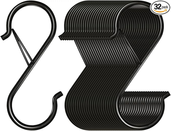 32 Pack S Hooks for Hanging, 3.5 inch Heavy Duty Metal S Hooks with Safety Buckle S Shaped Hooks