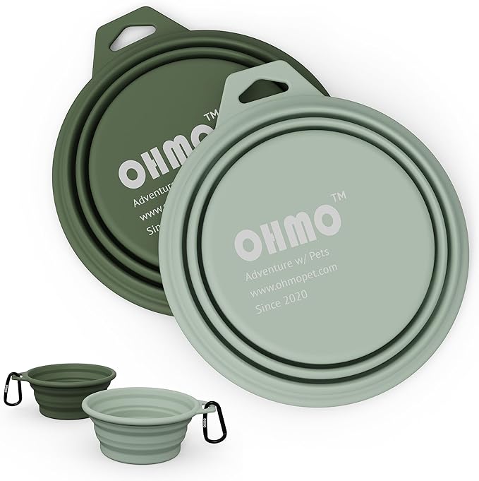 OHMO Collapsible Dog Bowl(2 Pack, Camo&Light Green 12oz/400ml) Premium Silicone Pet Water Bowls for