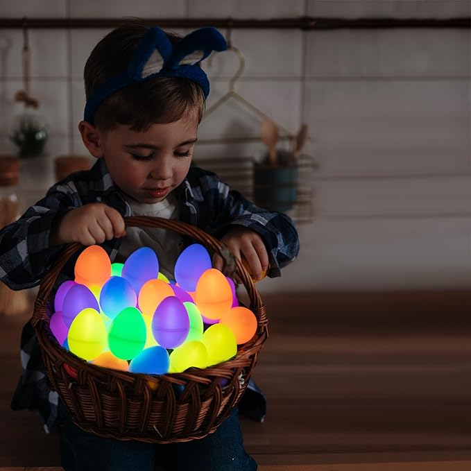 POPGIFTU 120 Easter Eggs with 240 Mini Glow Sticks, Glow-in-the-Dark Easter Eggs Bulk for Kids