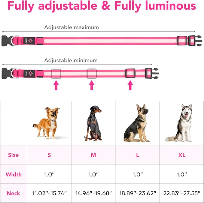 Vizpet LED Dog Collar, Light Up Dog Collar Adjustable USB Rechargeable Super Bright Safety Light