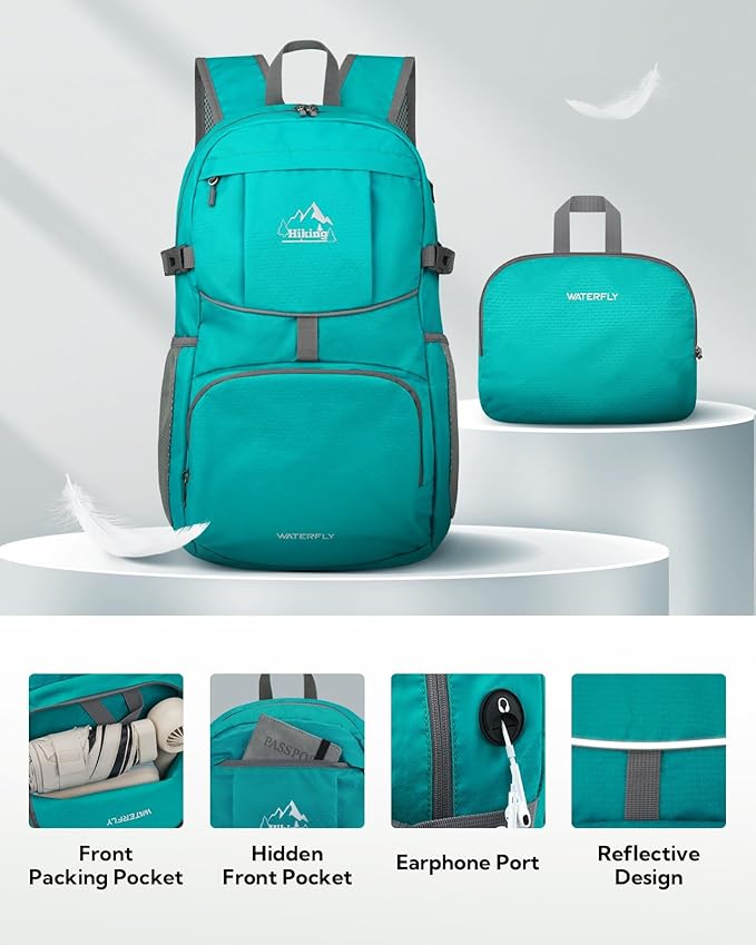 WATERFLY Hiking Foldable Daypack Backpack: 25/35L Ultra Lightweight Packable Waterproof Outdoor